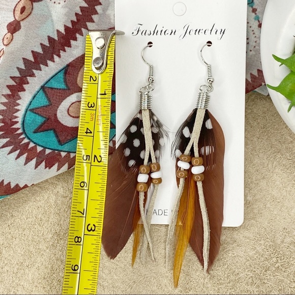 3/$15 Bohemian Leather & Feather Dangle Earrings - Picture 3 of 5